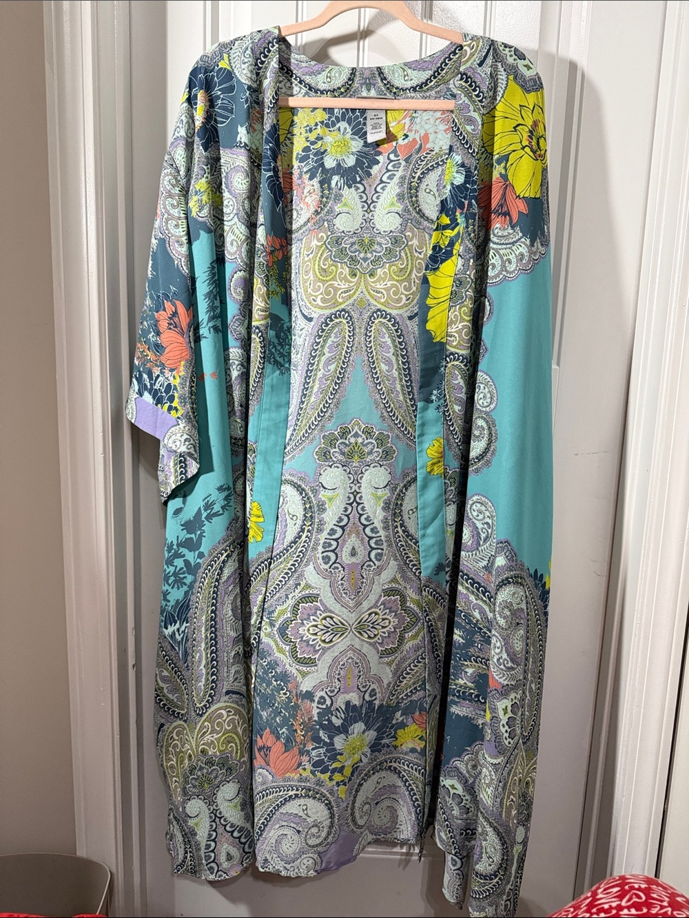 Catherines Teal Multi-Color Paisley Long Sleeve Top